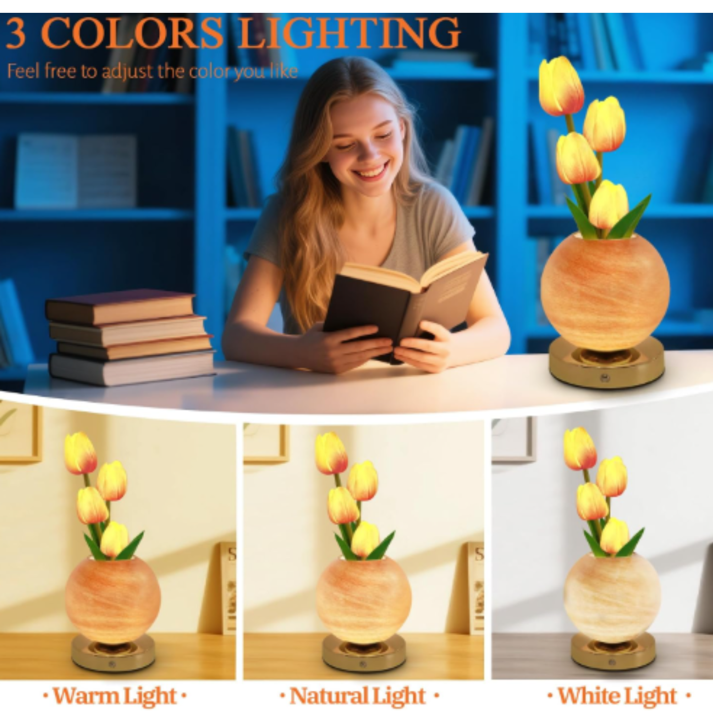 Tulipanes eternos con luz led